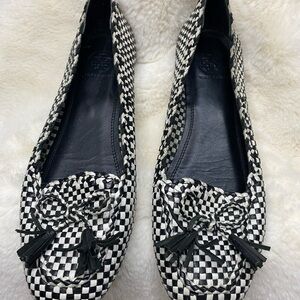 Tory Burch Black and White Checkered Women's Loafers